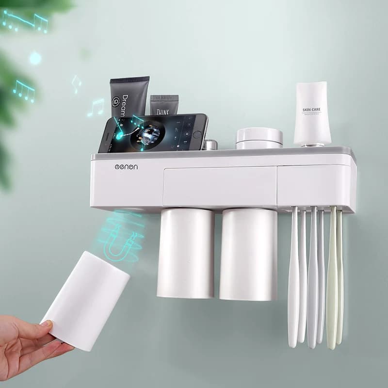 Toothbrush Holder Bathroom Accessories Toothpaste Storage Organizer Glass for Toothbrushes Shelf Magnetic Adsorption With Cup