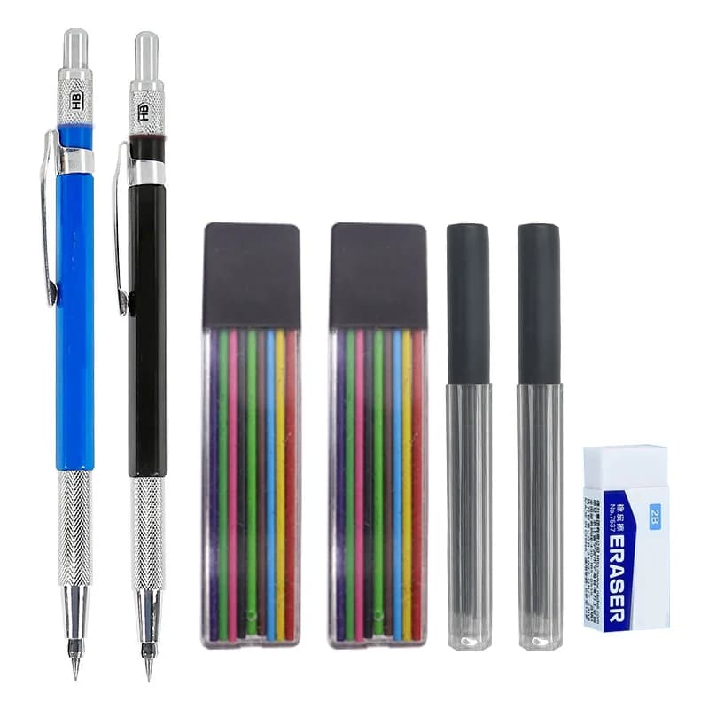 Student Mechanical Pencil Set 2.0 Mm 2B Black Lead Colors Refill Carpentry Pencils For Writing Sketching Art Drawing School