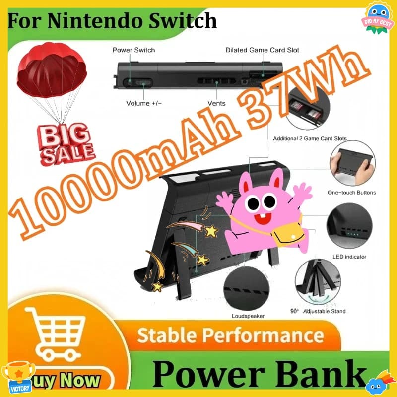 TYPE-C PowerBank per Nintendo Switch LCD e SwitchOLED Custodia per caricabatterie di backup PD Stazione batteria esterna a ricarica rapida 10000mAh 37Wh