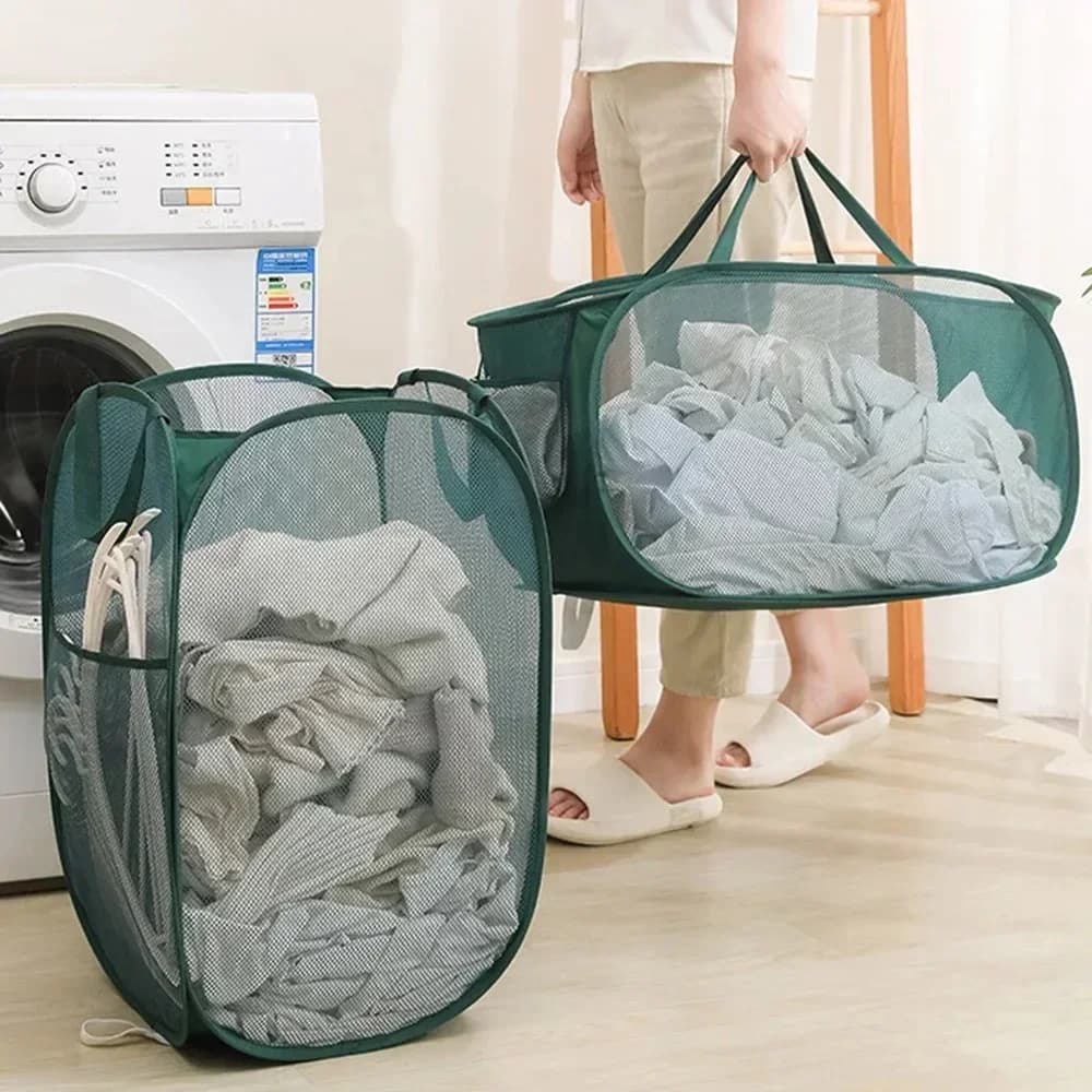 Cesto Pieghevole Portabiancheria per Vestiti Sporchi, Organizer da Bagno, Borsa a Rete per la Conservazione dei Vestiti, Cesto Domestico da Appendere a Parete, Contenitore a Secchio