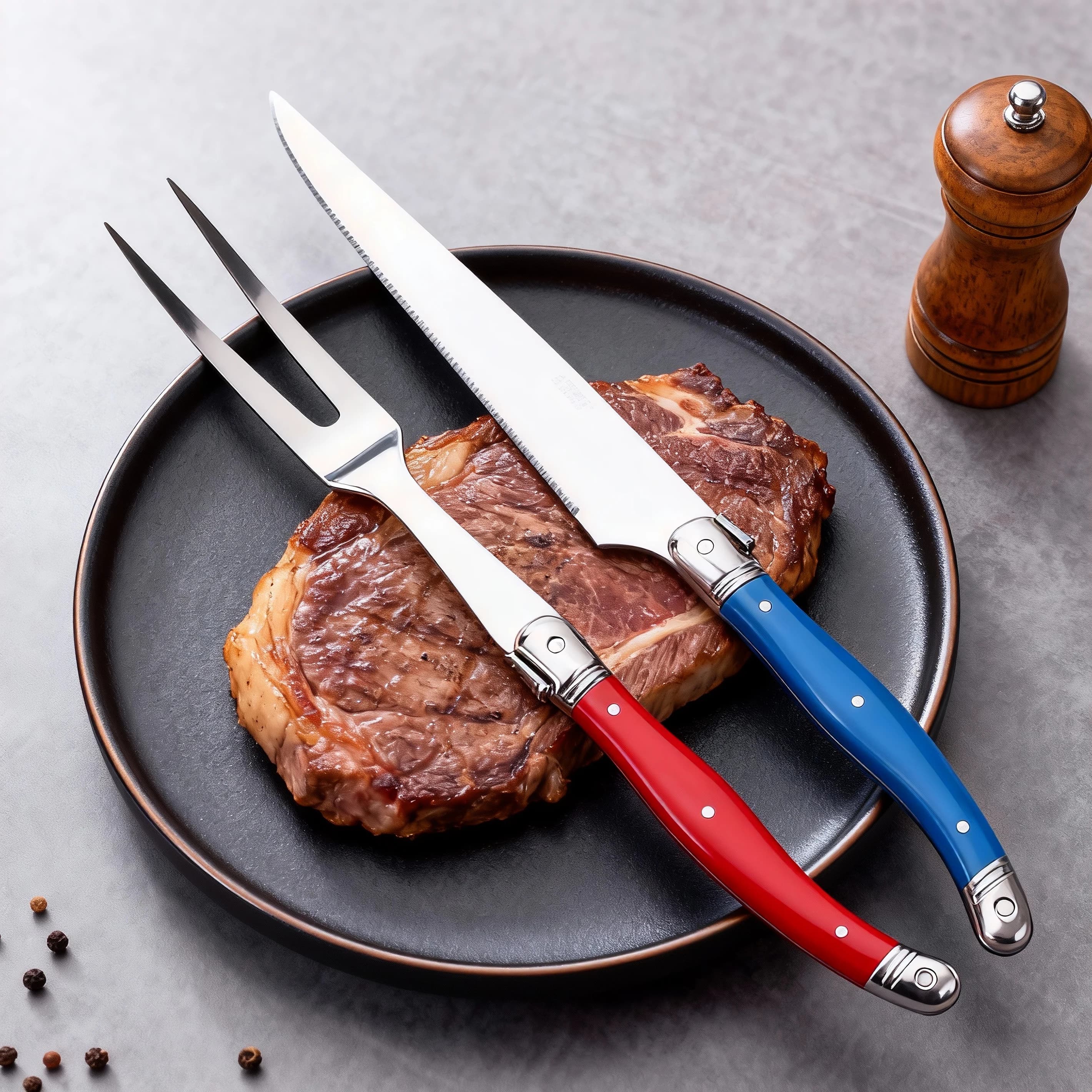 Jaswehome Stainless Steel Barbecue Knife Fork Meat Knife Turkey Knife Steak Roasted meat knife Fruit fork Kitchen tool