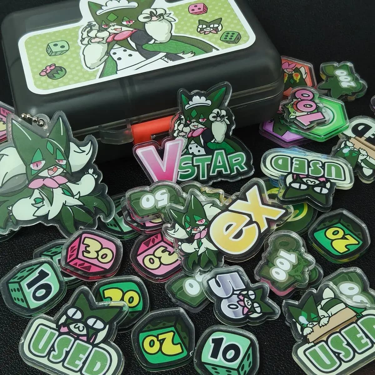 Set di Token Personalizzati Meowscarada Pokemon, Contatori di Danni in Acrilico, Marcatori Ex Vstar, Custodia, Portachiavi, Accessori per Giochi TCG