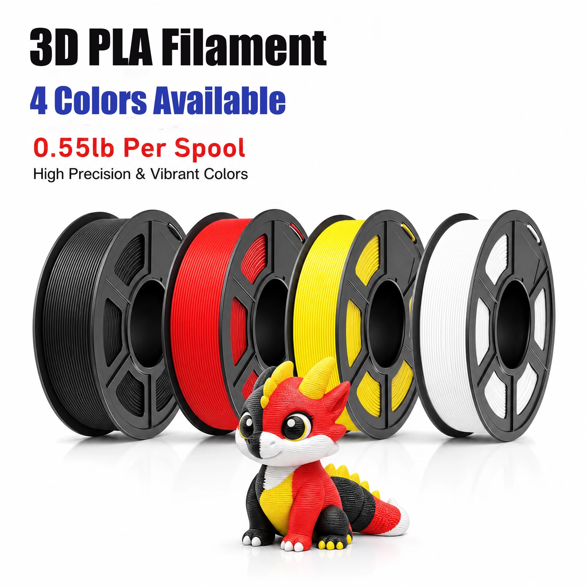 175mm PLA 3D Printer Filament Easy To Print High Compatibility Vacuum Packaging Multiple Weights Available Black White Red Yello