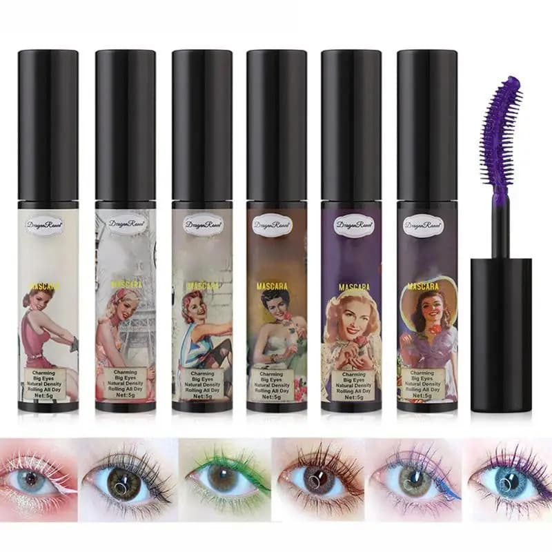 Colorful Mascara Silk Fiber Colored Mascara Quick Drying Waterproof Eyelash Blue Red Purple Black White Mascara with Ink