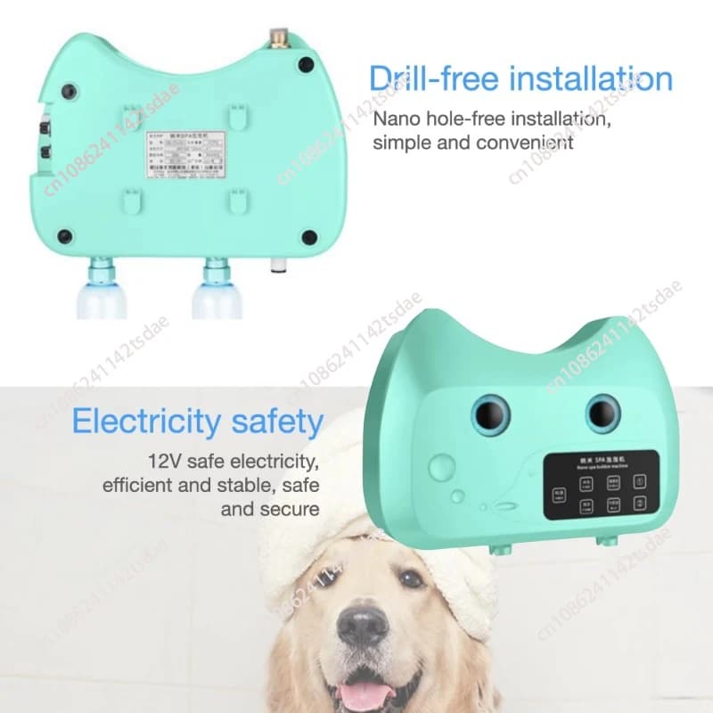 Macchina Automatica per Bagno a Bolle per Animali Domestici, 4 Bottiglie di Prodotti per la Pulizia e la Toelettatura di Cani e Gatti, Miscela e Diluisce lo Shampoo