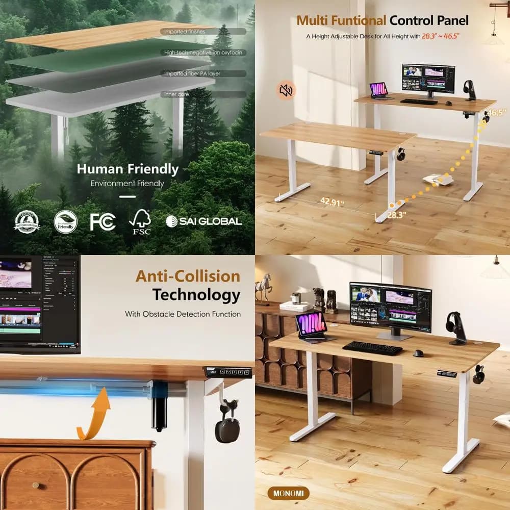 Scrivania Regolabile in Altezza 55, Scrivania Ergonomica per Home Office, Gaming e Studio