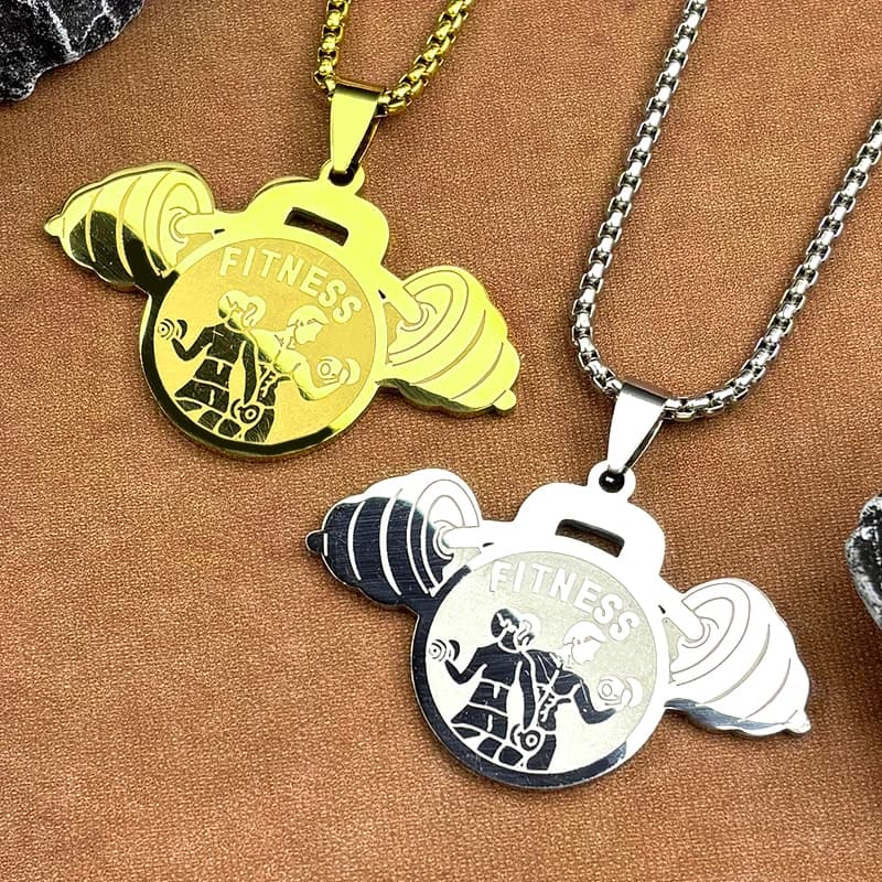 Raising Fitness Loving Handlebars Necklace With Men's Gold Color Stainless Steel Pendant Jewelry With Male Health Sports Chain