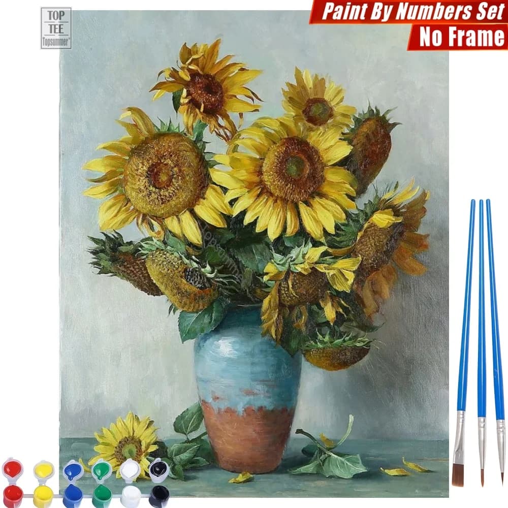 DIY Numeral Painting Set with Natural Sunflowers - Flowering Semi, Gift for Teachers' Day, Family Meetings