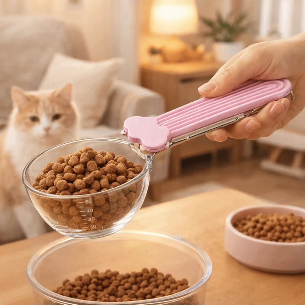 Portable Multi-functional Pet Food Spoon Clear Scale With Clip Cat Food Measuring Spoon Large Capacity ABS Food Bag Clip Travel