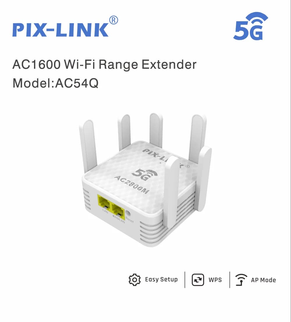 PIX AC1600 Ripetitore WiFi 1200Mbps Amplificatore extender WiFi wireless 2.4G/5GHz Dual Band WPS Ripetitore di segnale Rete 5G a lungo raggio