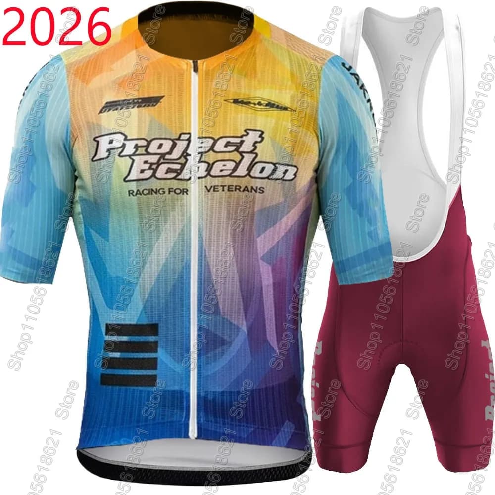 Project Echelon 2026 Cycling Jersey Set Short Sleeve USA-Clothing kits Road Bike Shirts Suit MTB Shorts Wear Maillot Ropa