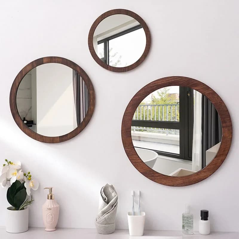 Specchio da Bagno in Vetro con Cornice in Legno, Specchio Decorativo da Parete, Specchio per Toletta, Accessori per il Bagno