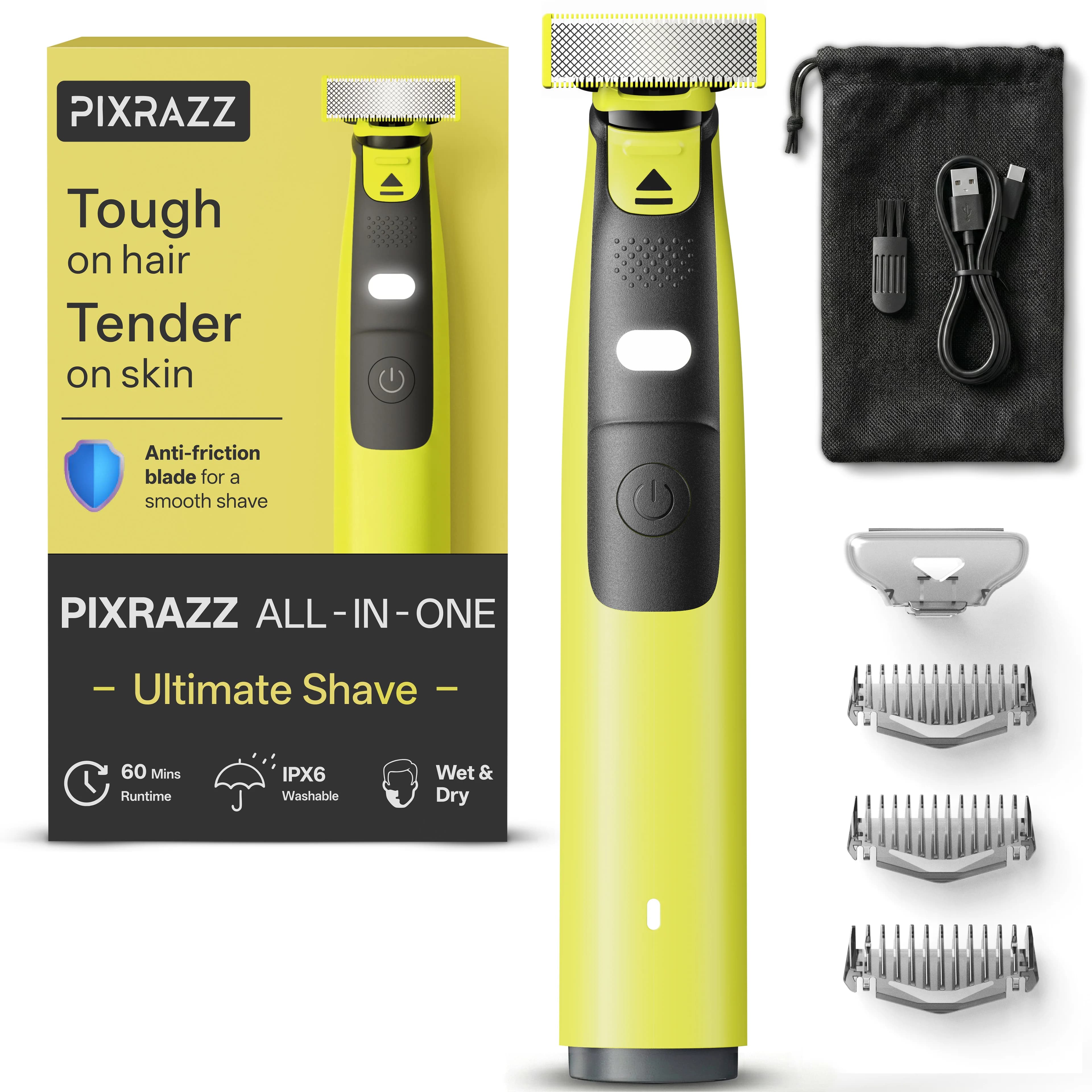 Men's electric shaver, adjustable with LED guide light, rechargeable via USB-C, IPX6 washable electric shaver for dry and wet use, portable