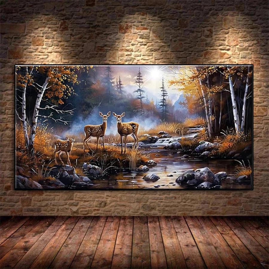 Diamond Mosaic Picture Wildlife Forest Deer Landscape Of Rhinestone Diamond Painting Cross Stitch Embroidery Wall Art