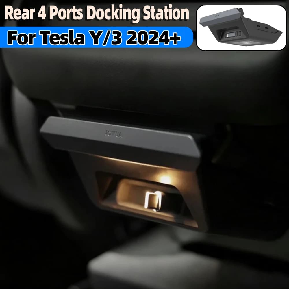 Car Rear Seat Retractable Docking Station 4 Ports Electric Vehicle Fast Charging Hud for Tesla Model 3 Highland Model Y Juniper