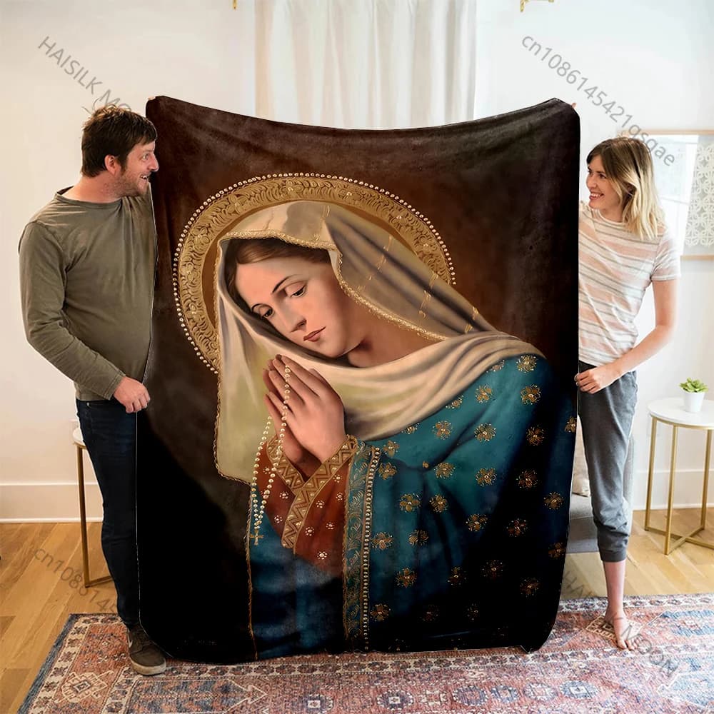 Coperta stampata con immagine della Vergine Maria in preghiera, calda, morbida e soffice, per bambini e adulti, per divano, letto, viaggi, campeggio, camper.