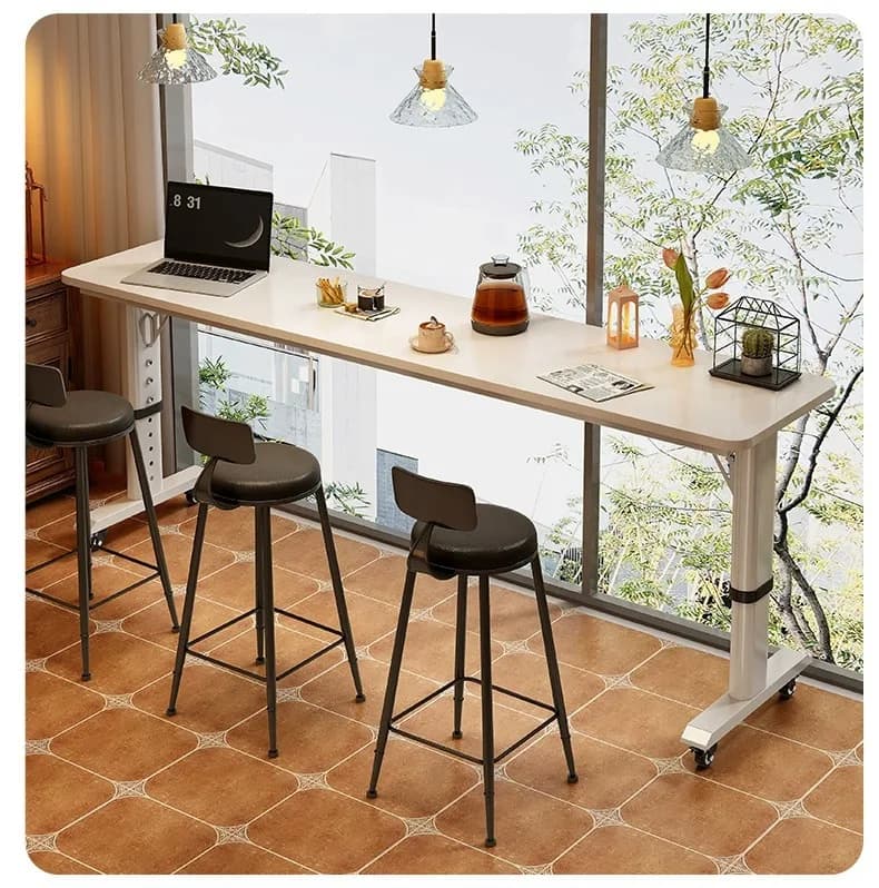 Hand-Crank Height-Adjustable Home Office Desk Computer Desk with Wheels Movable Over-Bed Desk Gaming Desk