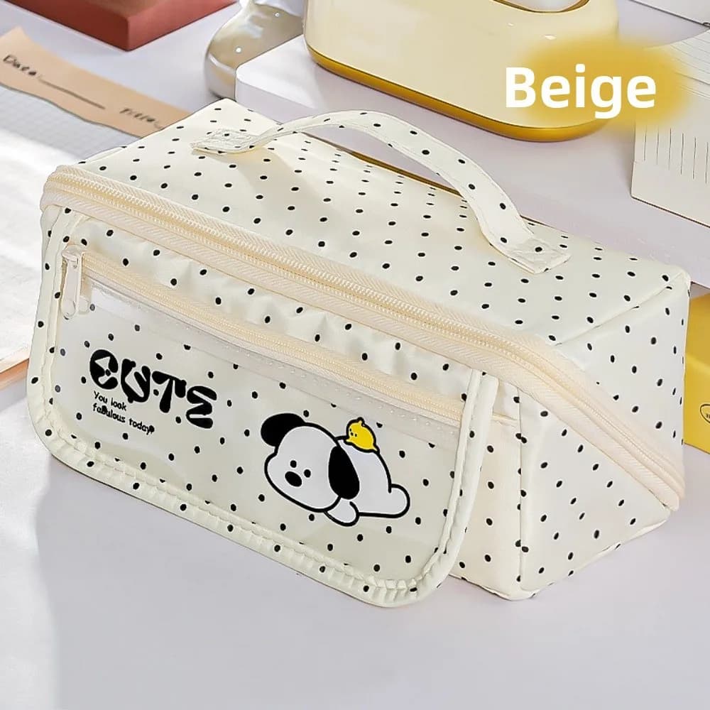 Astuccio per matite Puppy Prism a quadri e pois, stile coreano, borsa porta cancelleria a griglia, estetica, per scrivania, astuccio Dopamine per ufficio