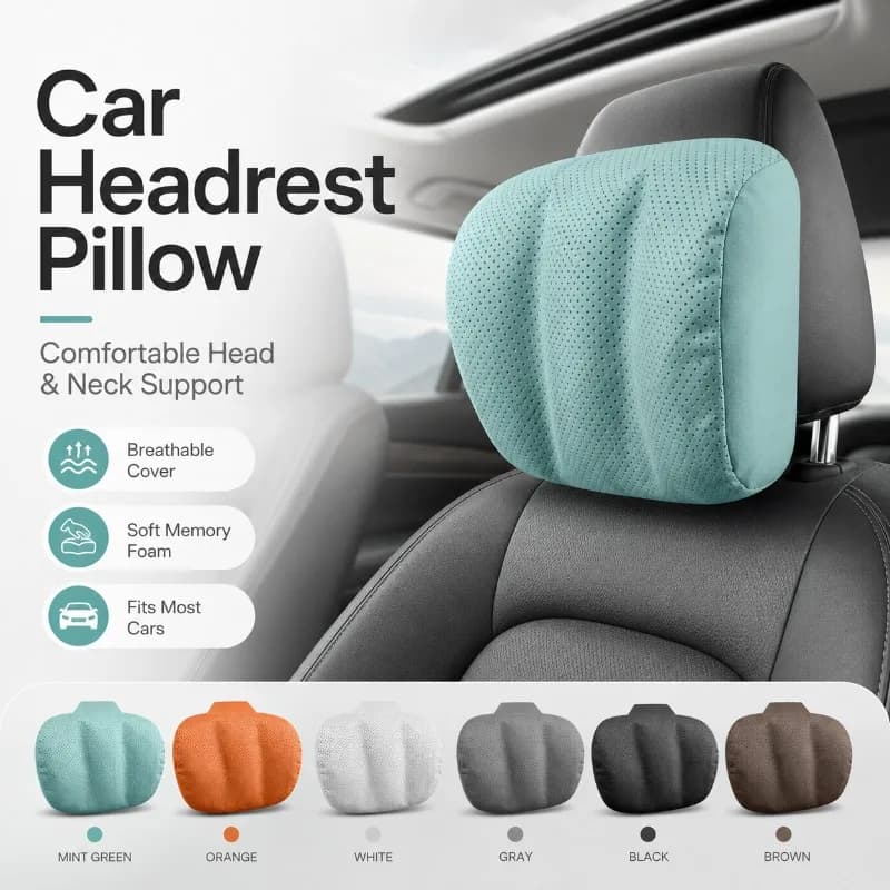 Car Headrest Pillow Memory Foam Neck Cushion, Breathable Perforated Auto Seat Support Pad for Sedan SUV Interior, Travel Use Pad