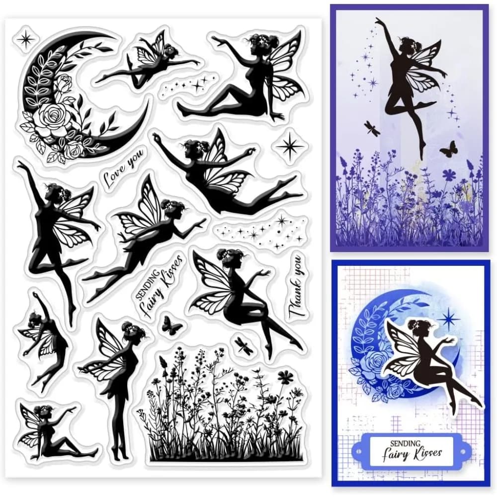 Moon Fairy Clear Stamp Vintage Wildflower Plants Clear Rubber Stamps Silicone Stamps for DIY Scrapbooking Photo Album Making Kit