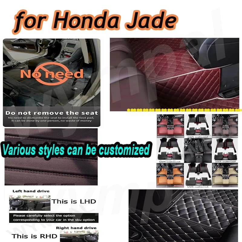 LUXURY Car Mats For Honda Jade FR4 FR5 2013~2020 Luxury Leather Floor Mat Set Carpet Rug Auto Foot Pads interior parts