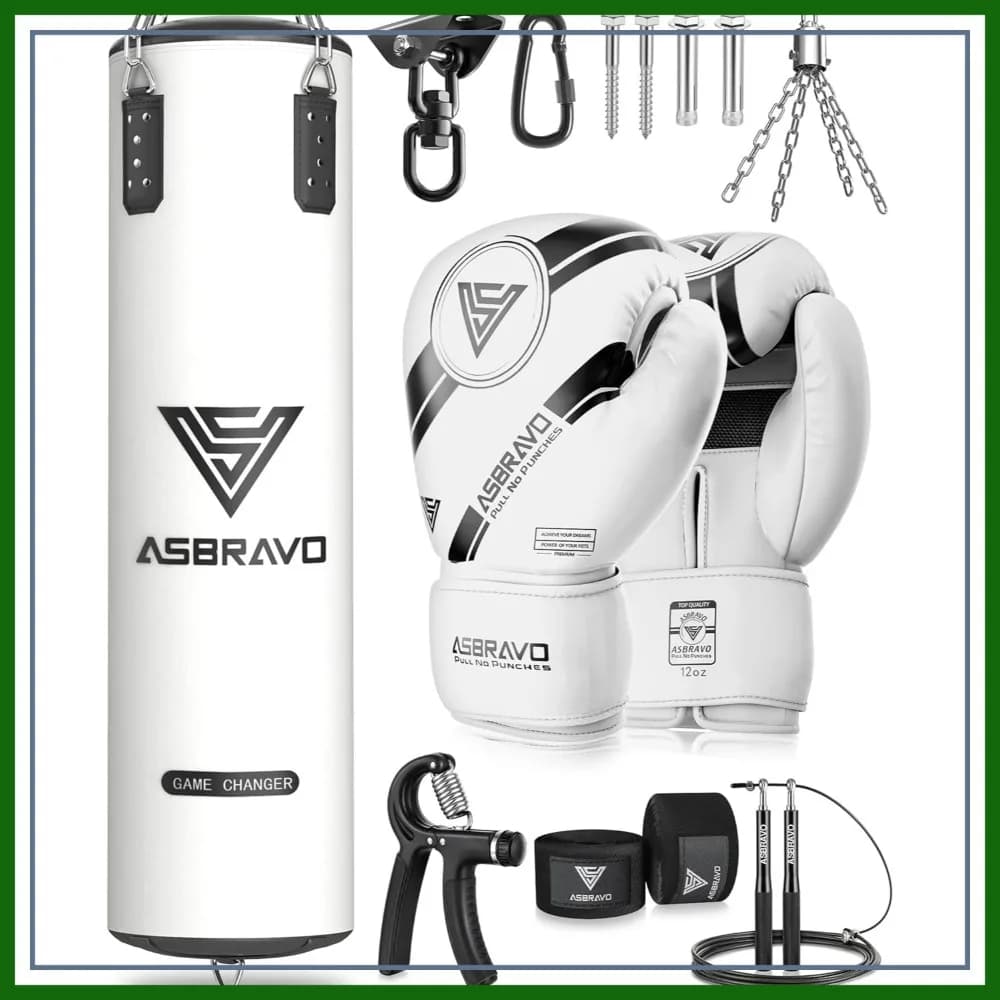 Set Sacco da Boxe Pesante da 120 cm con Guanti da 12 once per Allenamento MMA, Muay Thai, Kickboxing, Palestra Domestica, Arti Marziali (Non Imbottito)