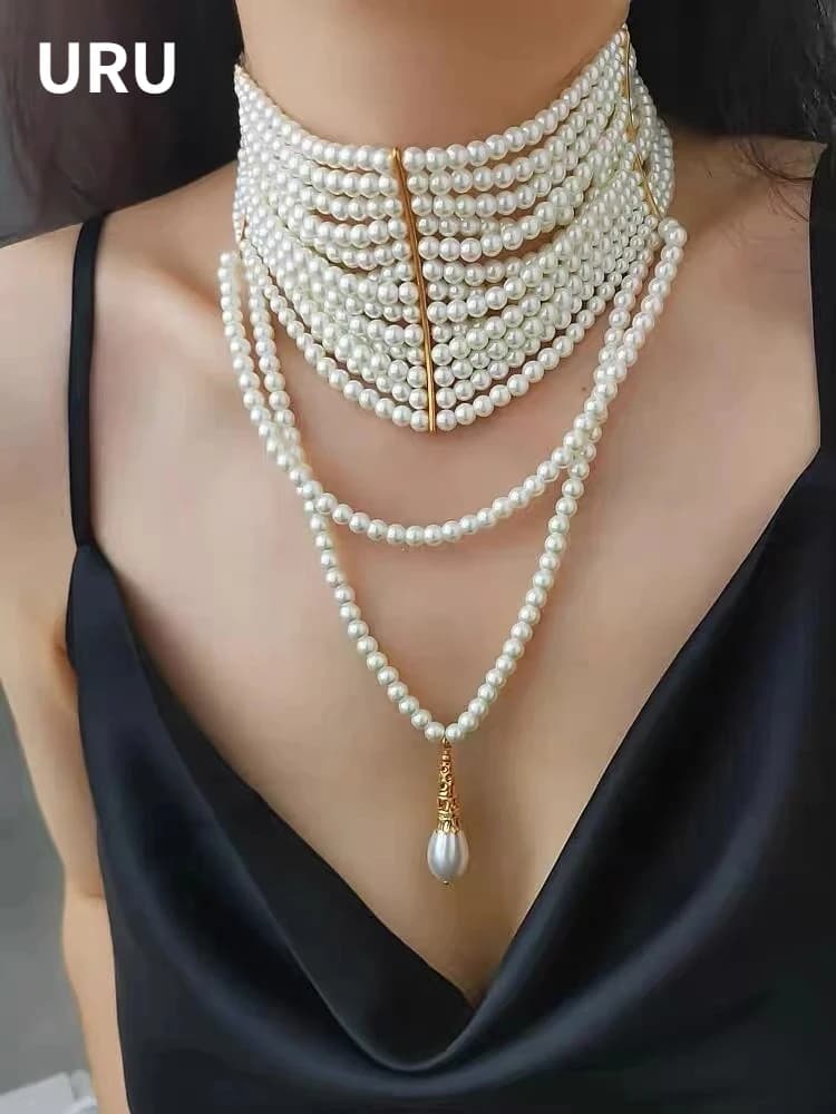 Gioielli di moda Collana con ciondolo nappa con perla simulata multistrato dal design europeo e americano per le donne 2025 Nuova vendita calda