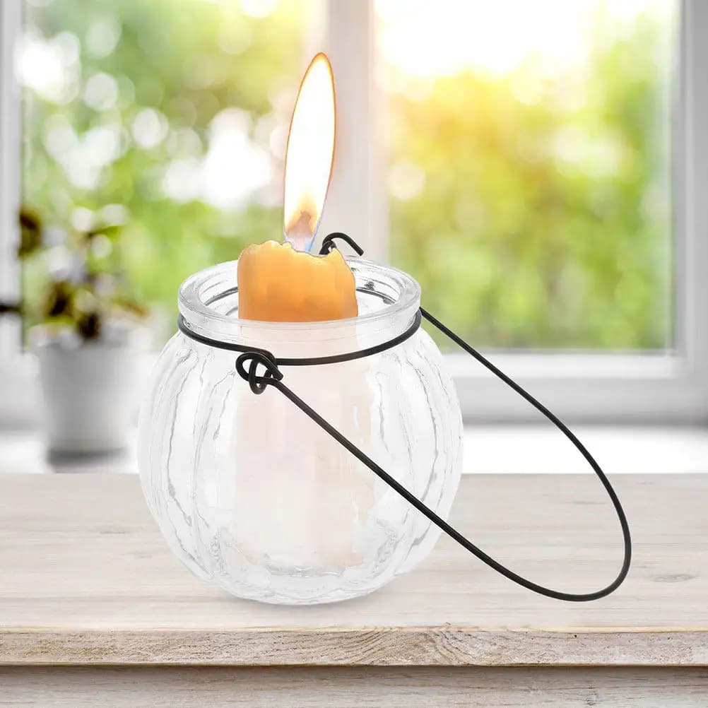 Clear Glass Hanging Pumpkin Holder for Aromatherapy Tealight Candles Decorative Tabletop Centerpiece Modern Home Party