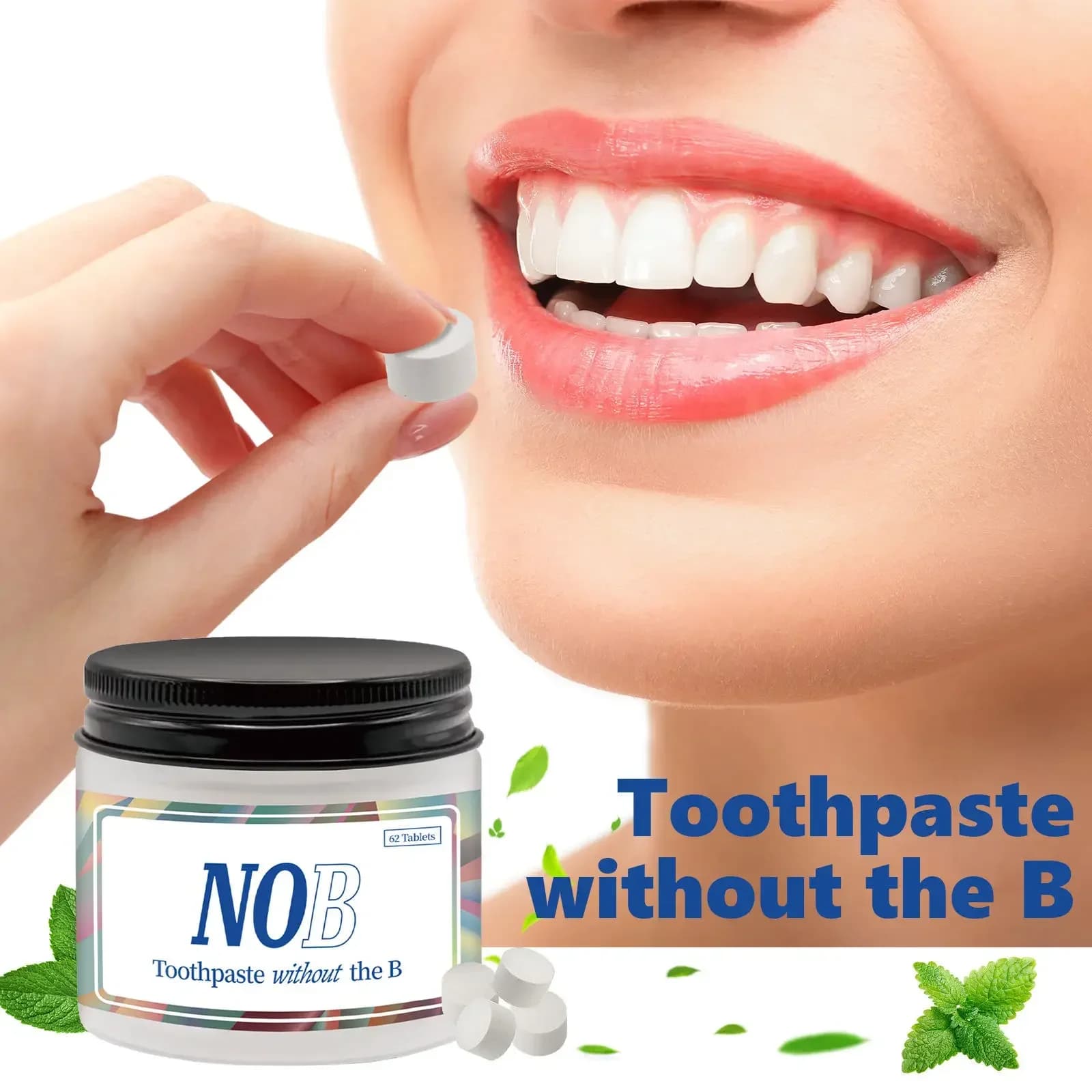 Pastiglie di Dentifricio Solido al Gusto Menta per Igiene Orale, Alito Fresco, Rimozione Macchie di Fumo e Sbiancamento, con Carbone Attivo