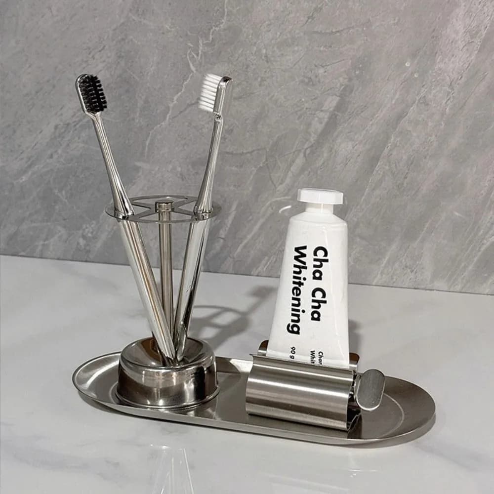 3pcs/Set Stainless Steel Toothbrush Holder Rustproof Space Saving Bathroom Storage Shelf Multi-Functional Toothbrush Shelf