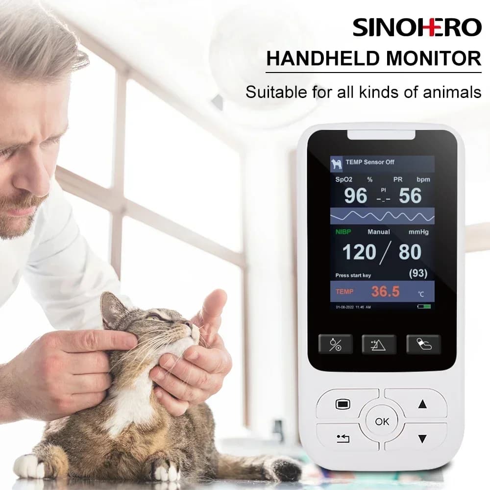 Veterinary Portable vital sign monito Pulse Oximeter SPO2 Saturation NIBP TEMP Handheld VET monito for Cats Dogs Horse Pets