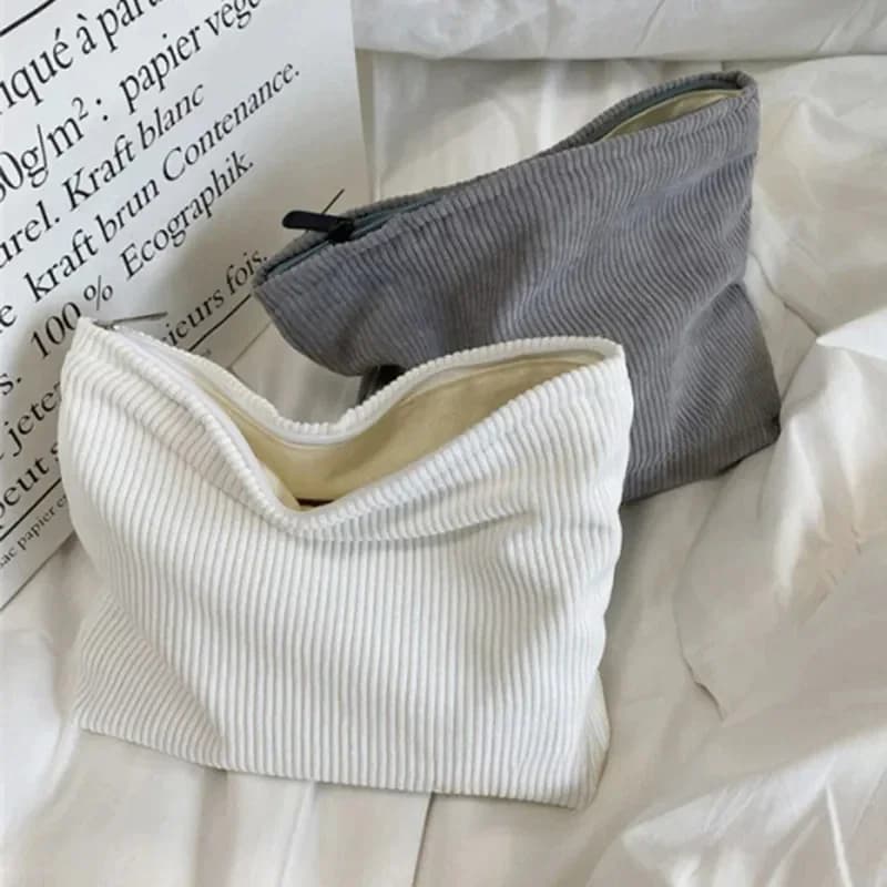 Makeup Bag Large Zipper Corduroy Make Up Pouch for Purse Travel Canvas Cosmetic Organizer for Women Brush Storage