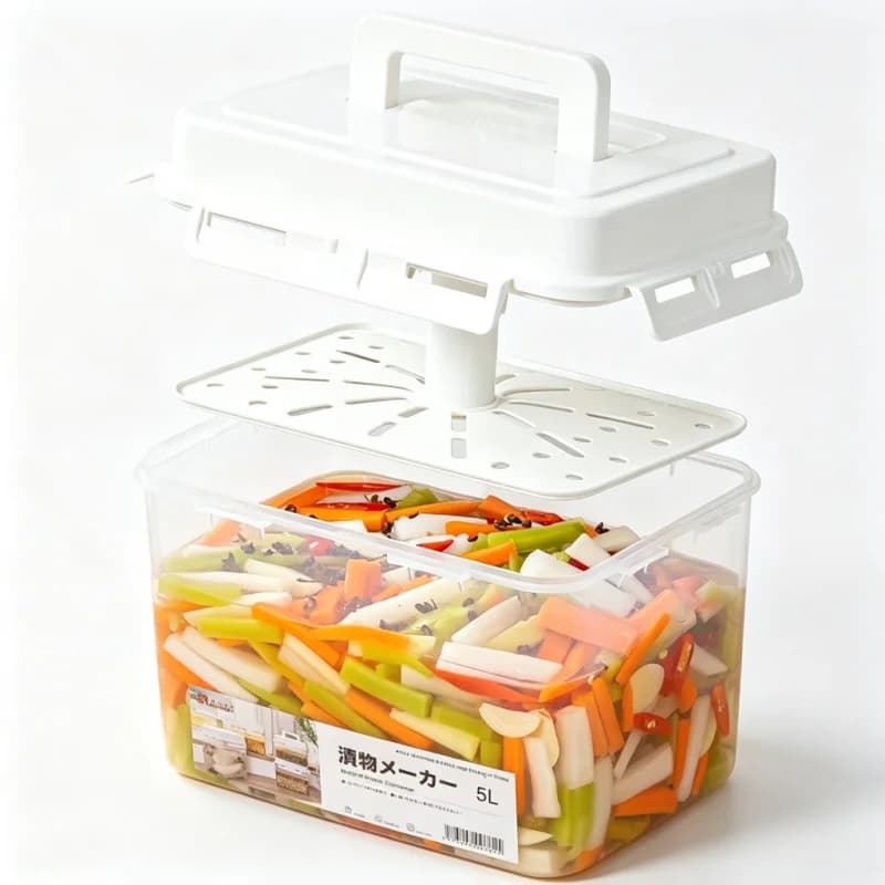 4/5L Pickle Jar with Press Plate - Leakproof Kitchen Storage Container for Gherkin Sauerkraut Olive Kimchi