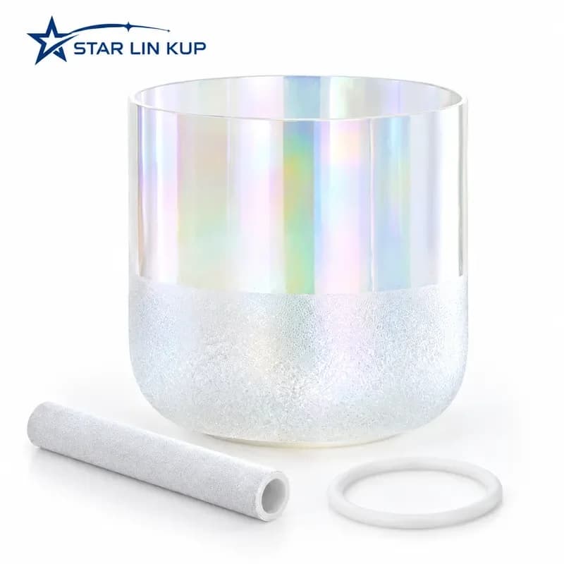 STAR LIN KUP 7 Inch White Ice Flower Clear Quartz Crystal Singing Bowl for Meditation Sound Healing Yoga Chakra Balance with