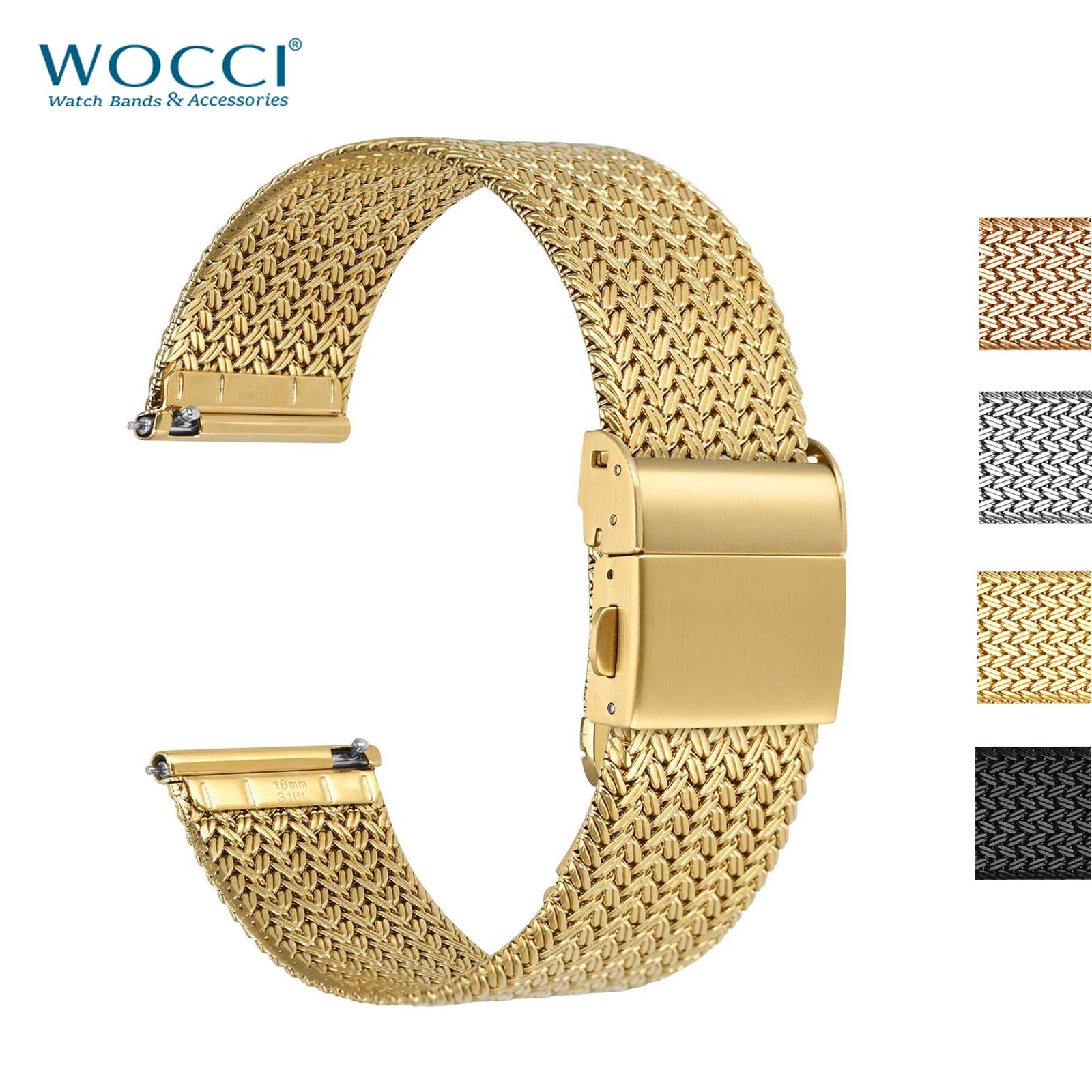 Cinturini per orologi in metallo WOCCI Acciaio inossidabile 316L 14mm 16mm 18mm 20mm 22mm Cinturini a sgancio rapido in maglia intrecciata per uomo e donna