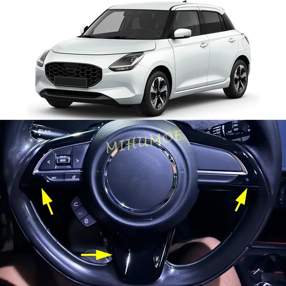 Rivestimento del pannello dei pulsanti del volante nero lucido per Suzuki Swift 2017-2026 2019-2025 Accessori auto Suzuki Jimny