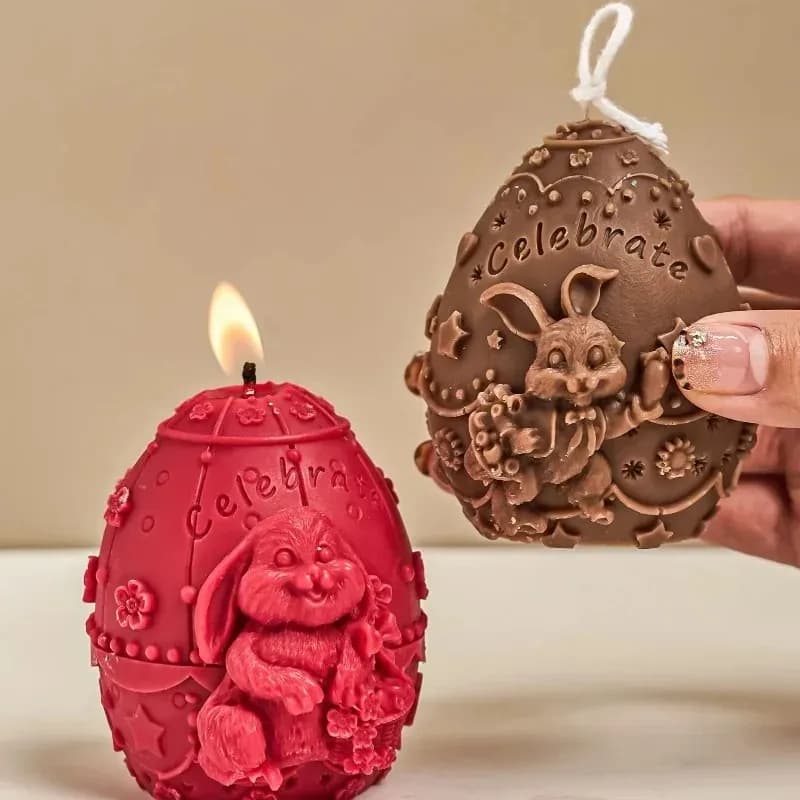 1pcs new easter bunny egg silicone candle mold 3d embossed rabbit,handmade soap plaster resin ornaments crafts molds home decor