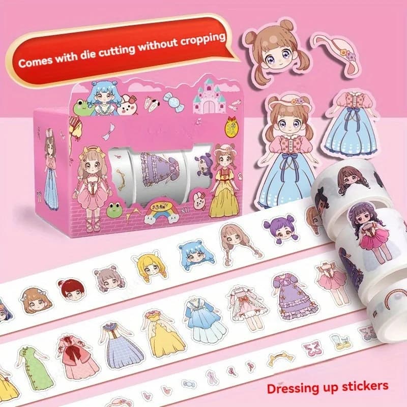 3 Rolls/Box Cute Princess Dress Up Sticker 5 Kinds Girl Cartoon Washi Tape Set Cute Handbook Character Clothes Decoration