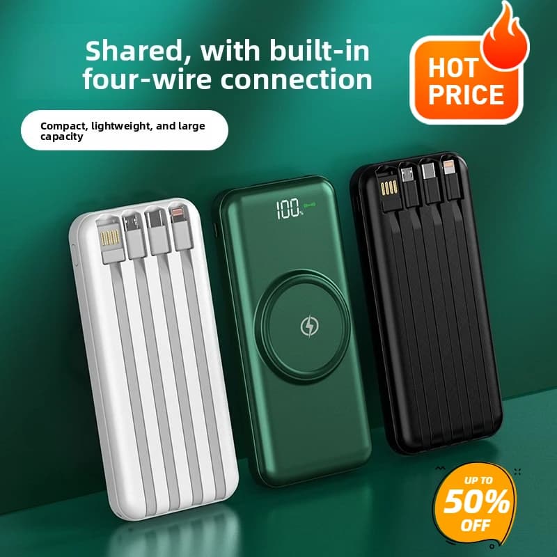 Power bank con cavo integrato da 20000 mAh, display digitale ultrasottile, ricarica wireless per telefoni cellulari, power bank mobile adatto
