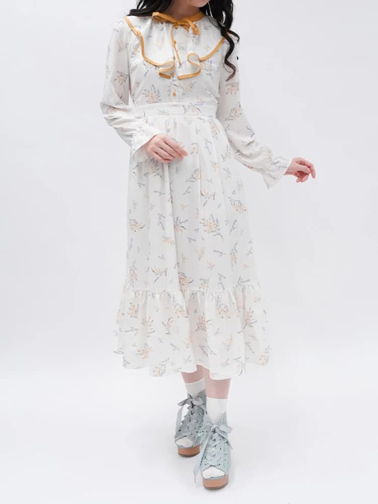 Abito da donna con motivo Shy Grass Lavender, stile morbido, gonna a trapezio a maniche lunghe con cintura in vita, per uso quotidiano, stagione primaverile