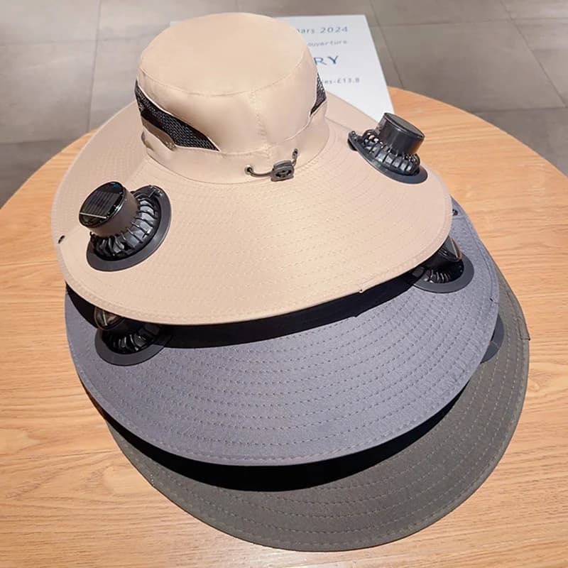 Cappello Parasole con Ventilatore Solare Doppio, Protezione UV, Tesa Larga, Impermeabile e Traspirante, per Pesca, Escursionismo, Esterni Estivi