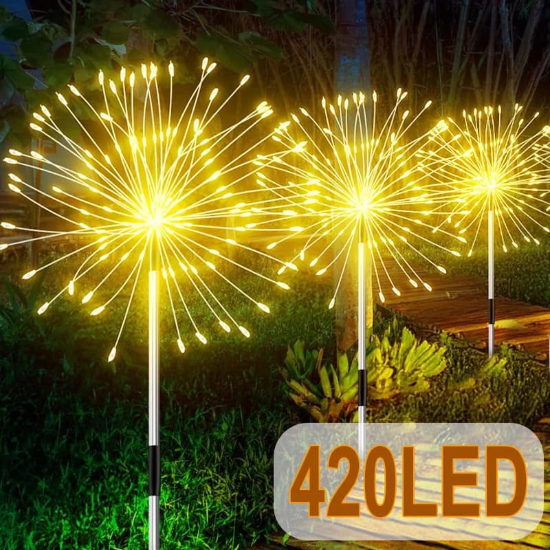 NUOVE luci solari per il percorso dei fuochi d'artificio 420LED Decorazioni per il giardino esterno Patio Prato Paesaggio Cortile Luce natalizia