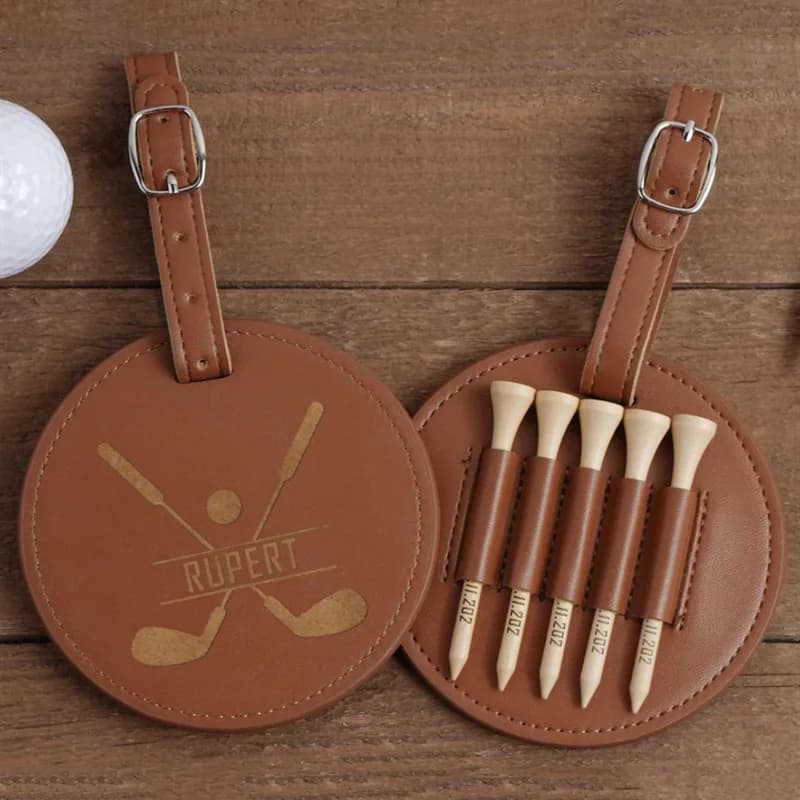 Portaoggetti da golf in pelle PU, borsa porta palline con inserto per chiodi, custodia protettiva per 5 tee