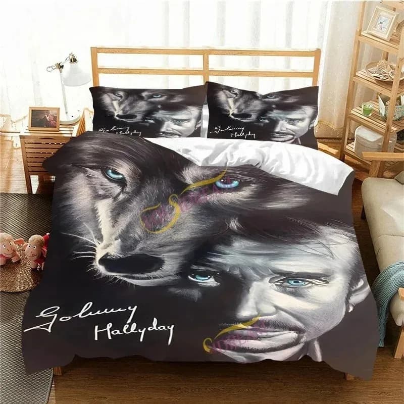 France Rock Singer J-Johnny H-Hallyday Set biancheria da letto Camera da letto Morbido e moderno Copriletti Comodo copripiumino Trapunta Federa