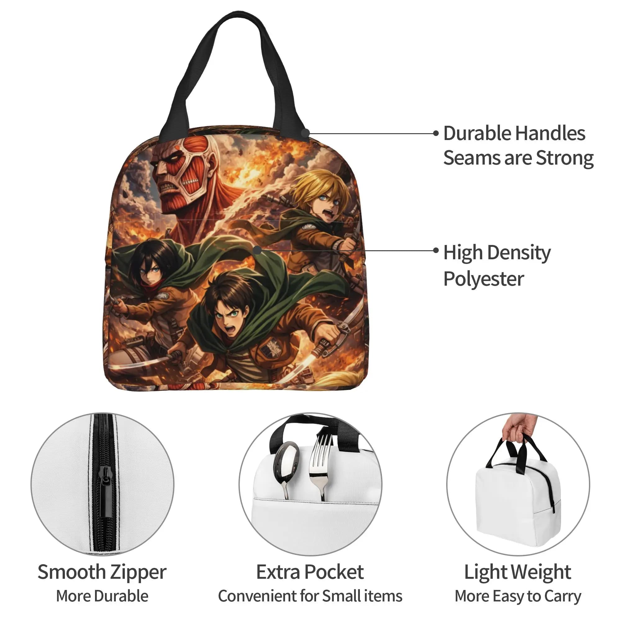 Custom Attacks on Titans Lunch Bag Men Women Cartoon Anime Comic Film Warm Cooler Insulated Lunch Boxes for Adult Office