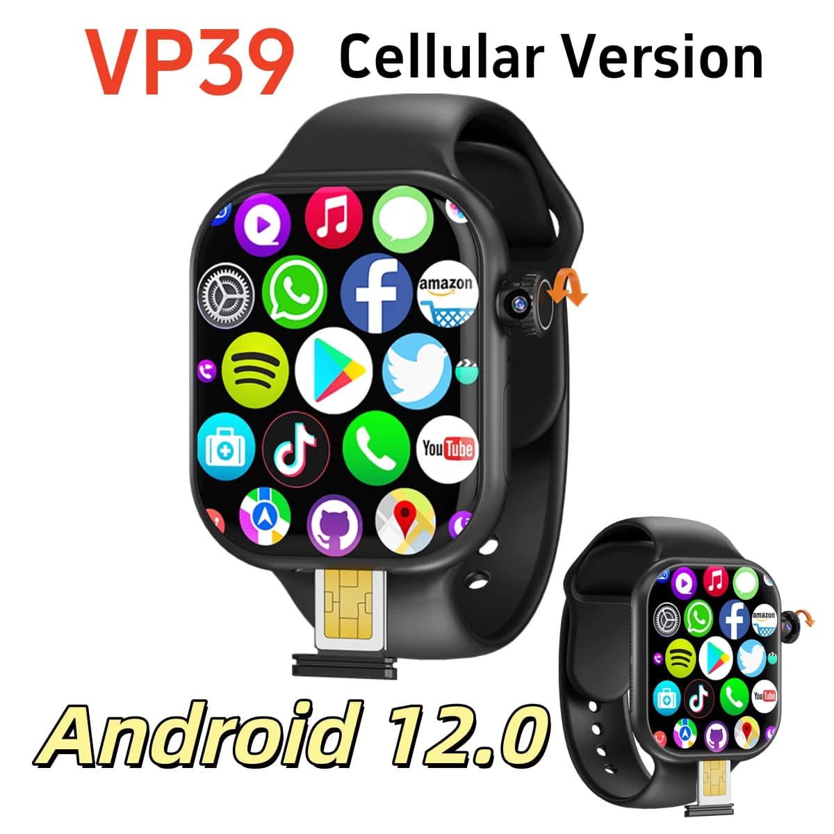 New smartwatch VP39 5G LTE Smartwatch Amoled Android 12.0 by 2,29 inch with 190 ° APP shop for GPS assistant WIFI with rotating camera