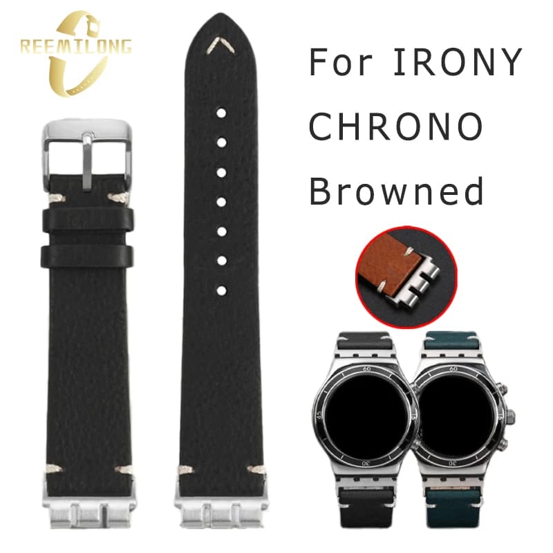 Cinturino per orologio in pelle bovina lea/ther 21mm giunto triplo convesso nero marrone scuro blu verde cinturino da uomo per SWATCH ironic CHRONO Browned