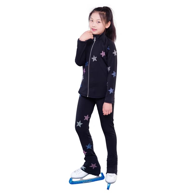 New Ice pattinaggio artistico giacca pantaloni donna ragazza pantaloni Top nero adolescenti bambini bambini colorati blu strass formazione