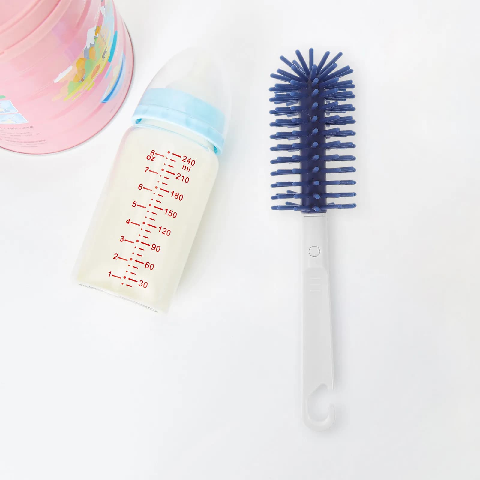 1 set Baby Bottle Brush Set Pink Large Cleaning Tools Storage Box Home Travel Straw Nipple Drying Rack Milk Bottle Cleaner
