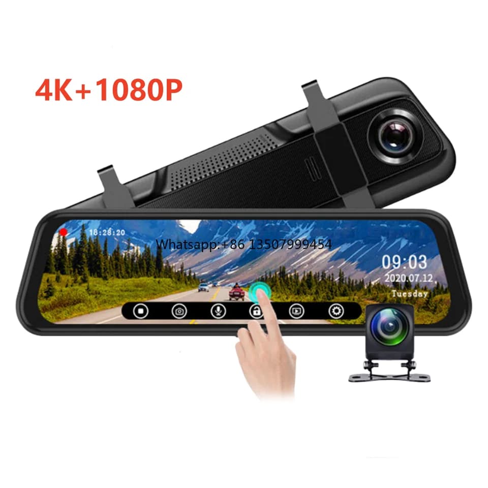 Guide Recorder 10 Inches 4K+1080P, Mirror Retrovisor with Dash Cam Front and Back, Double lens, Wifi, GPS, Monitor Parking, Night Vision